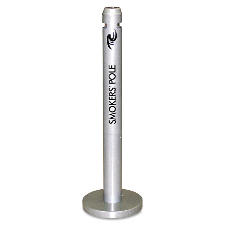 Rubbermaid® Commercial Smoker's Pole, Round, Steel, 0.9 gal, 4 dia x 41h, Silver (RCPR1SM) Each