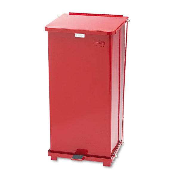 Rubbermaid® Commercial Defenders Heavy-Duty Steel Step Can, 13 gal, Steel, Red (RCPST24EPLRD)