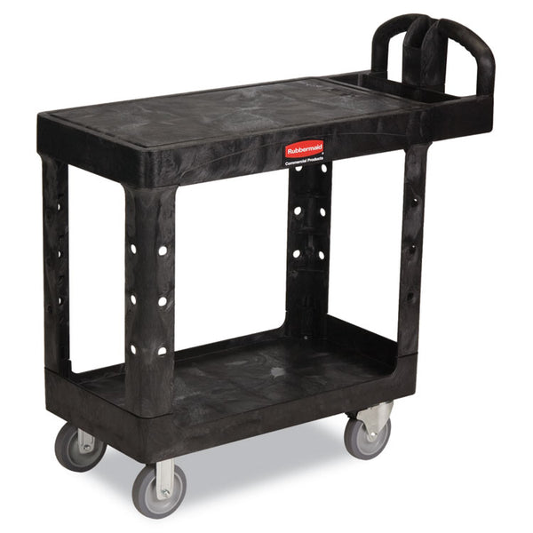 Rubbermaid® Commercial Flat Shelf Utility Cart, Plastic, 2 Shelves, 500 lb Capacity, 19.19" x 37.88" x 33.33", Black (RCP450500BK)