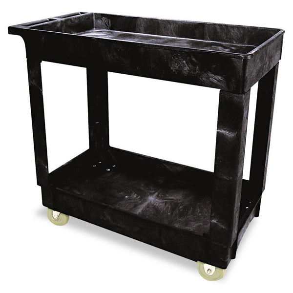 Rubbermaid® Commercial Service/Utility Carts, Plastic, 2 Shelves, 500 lb Capacity, 34.13" x 17.38" x 32.38", Black (RCP9T6600BLA)