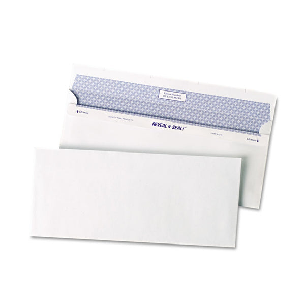 Quality Park™ Reveal-N-Seal Security Tinted Envelope, #10, Commercial Flap, Self-Adhesive Closure, 4.13 x 9.5, White, 500/Box (QUA67218) Box of 500