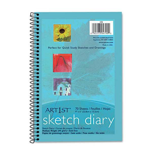 Pacon® Art1st Sketch Diary, 64 lb Text Paper Stock, Blue Cover, (70) 9 x 6 Sheets (PAC4790)