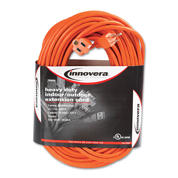 Innovera® Indoor/Outdoor Extension Cord, 100 ft, 10 A, Orange (IVR72200)