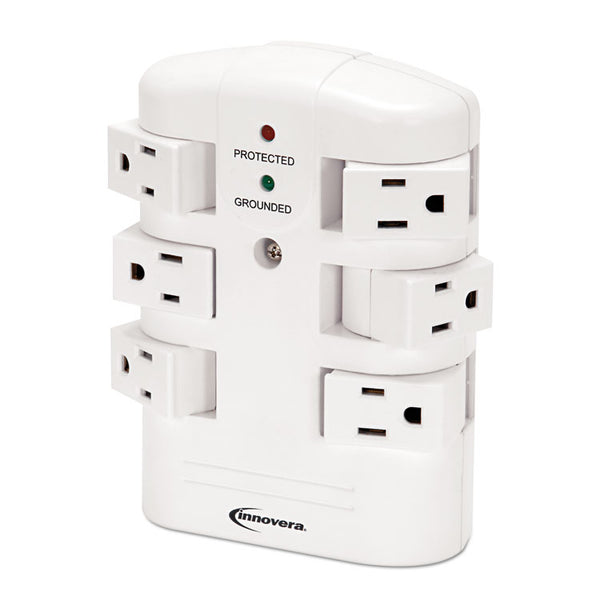 Innovera® Wall Mount Surge Protector, 6 AC Outlets, 2,160 J, White (IVR71651)