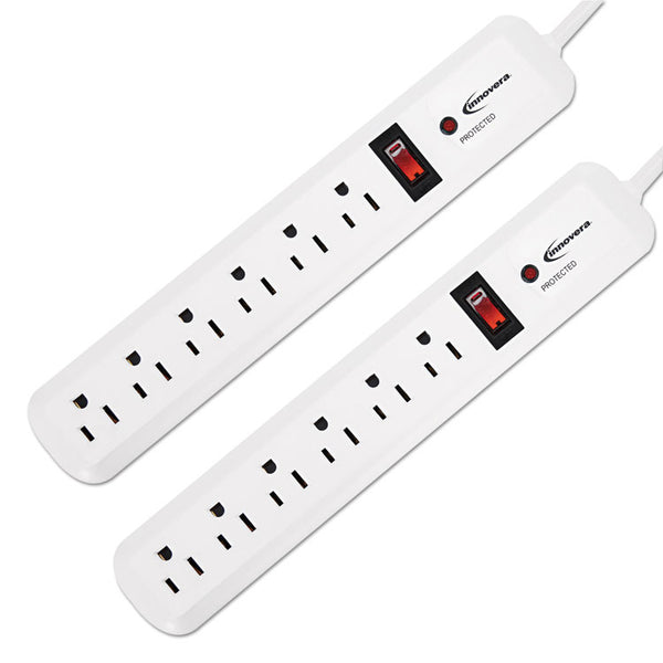 Innovera® Surge Protector, 6 AC Outlets, 4 ft Cord, 540 J, White, 2/Pack (IVR71653)