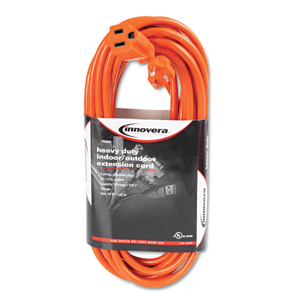 Innovera® Indoor/Outdoor Extension Cord, 25 ft, 13 A, Orange (IVR72225)