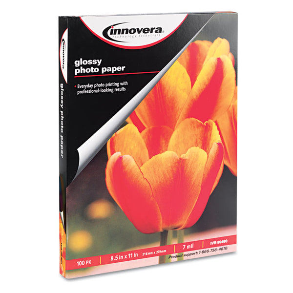 Innovera® Glossy Photo Paper, 7 mil, 8.5 x 11, Glossy White, 100/Pack (IVR99490) Each