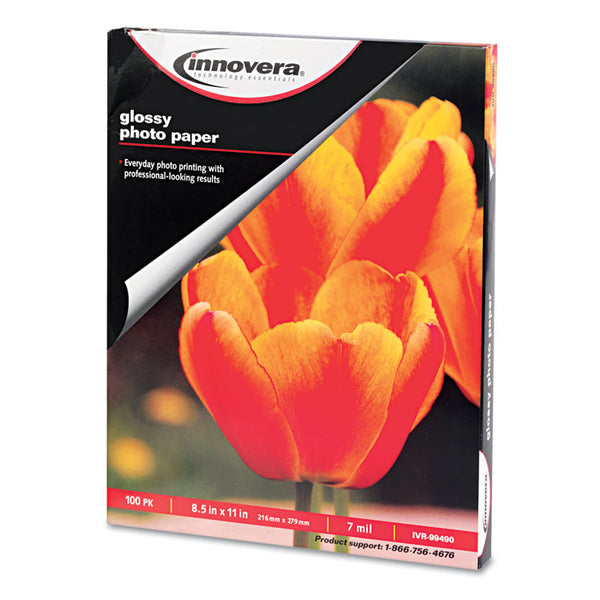 Innovera® Glossy Photo Paper, 7 mil, 8.5 x 11, Glossy White, 100/Pack (IVR99490)