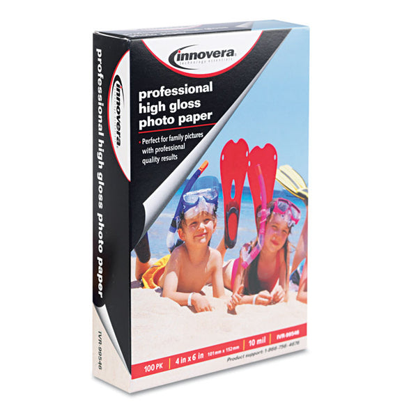 Innovera® High-Gloss Photo Paper, 10 mil, 4 x 6, High-Gloss White, 100/Pack (IVR99546)