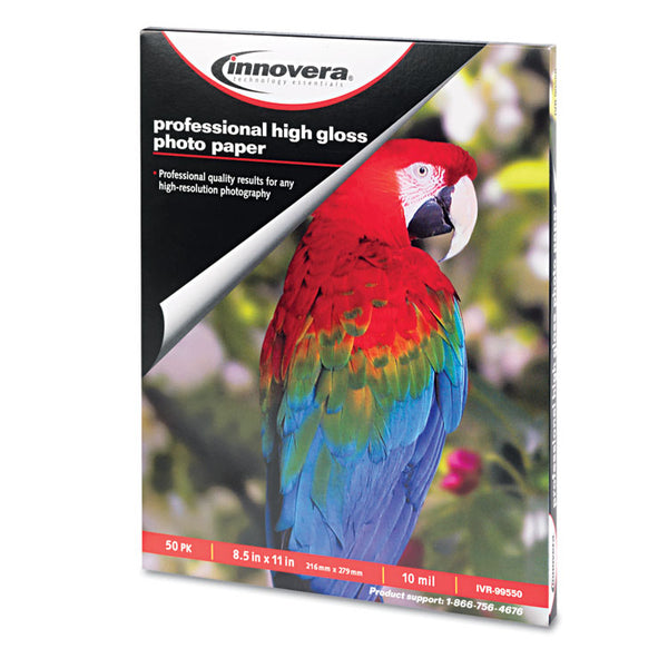 Innovera® High-Gloss Photo Paper, 10 mil, 8.5 x 11, High-Gloss White, 50/Pack (IVR99550)