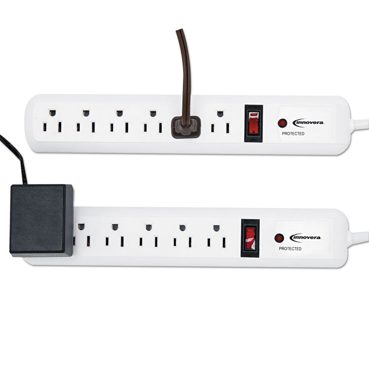 Innovera® Surge Protector, 6 AC Outlets, 4 ft Cord, 540 J, White, 2/Pack (IVR71653)
