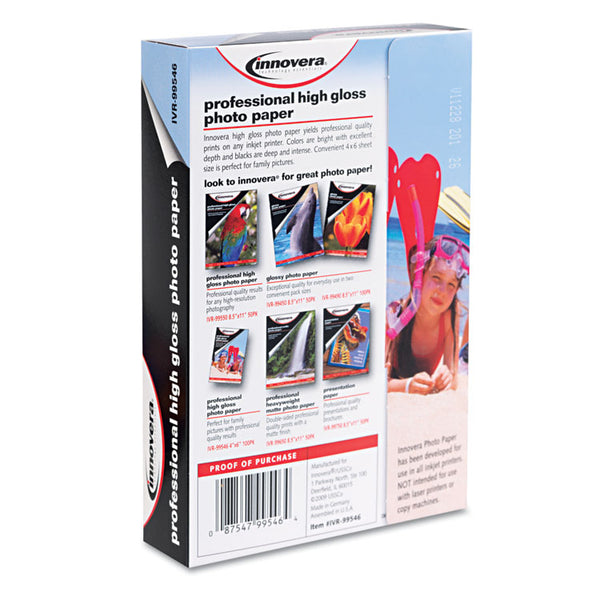 Innovera® High-Gloss Photo Paper, 10 mil, 4 x 6, High-Gloss White, 100/Pack (IVR99546)