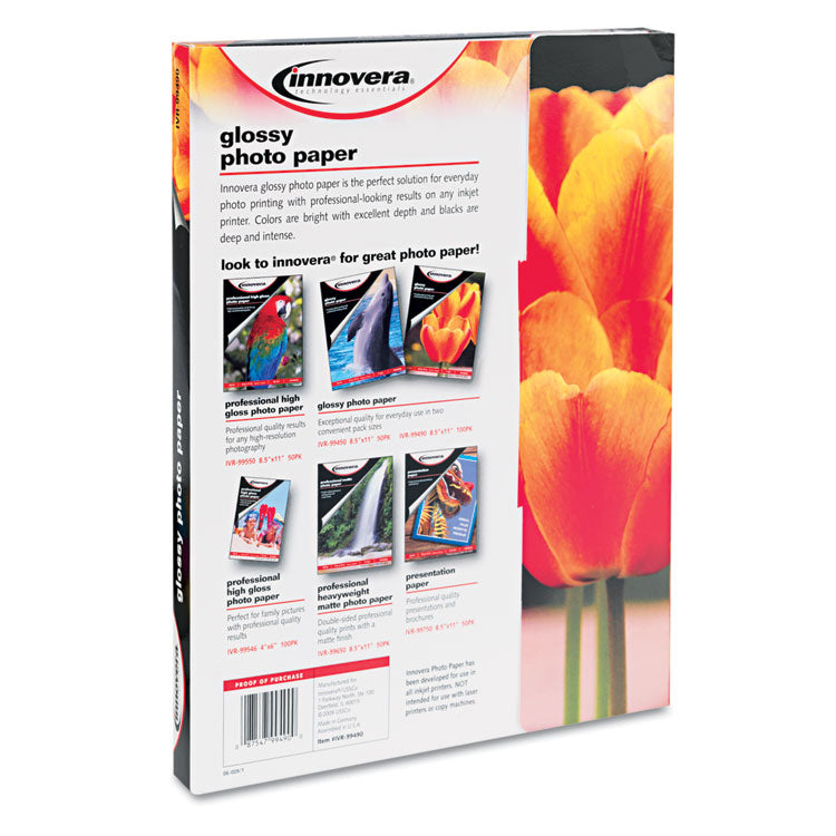 Innovera® Glossy Photo Paper, 7 mil, 8.5 x 11, Glossy White, 100/Pack (IVR99490) Each