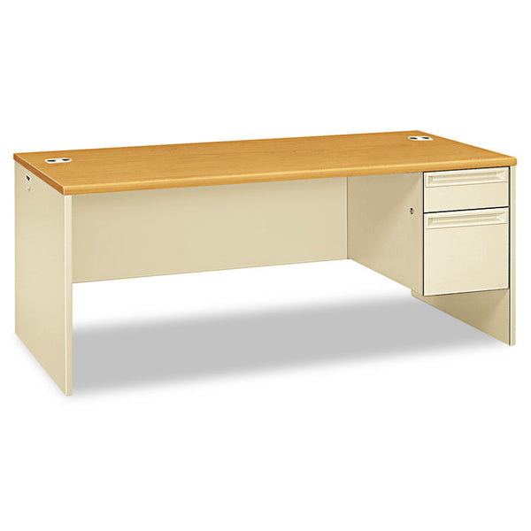 HON® 38000 Series Right Pedestal Desk, 72" x 36" x 29.5", Harvest/Putty (HON38293RCL)