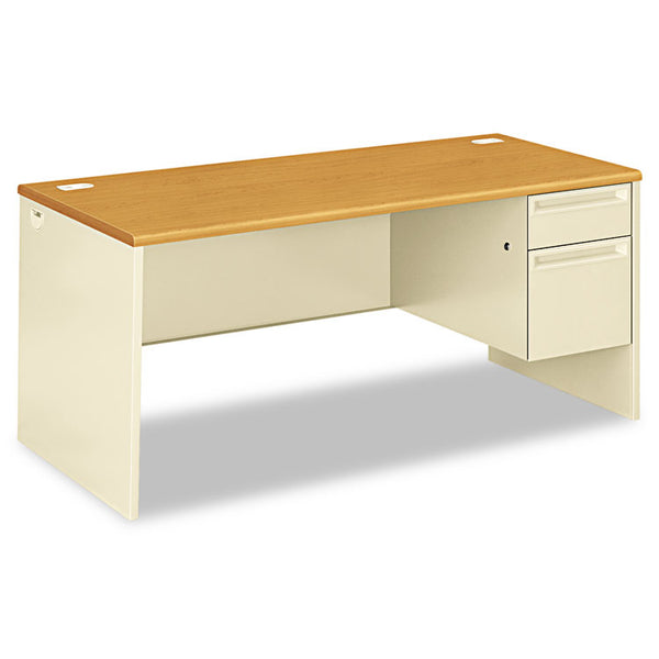 HON® 38000 Series Right Pedestal Desk, 66" x 30" x 29.5", Harvest/Putty (HON38291RCL)