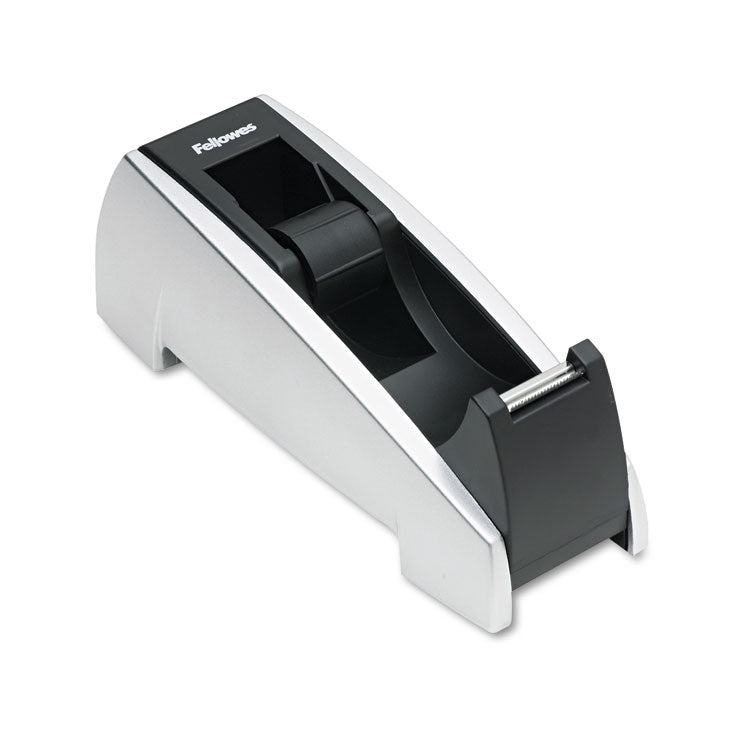 Fellowes® Office Suites Desktop Tape Dispenser, Heavy Base, 1" Core, Plastic, Black/Silver (FEL8032701)