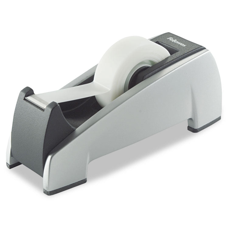 Fellowes® Office Suites Desktop Tape Dispenser, Heavy Base, 1" Core, Plastic, Black/Silver (FEL8032701)