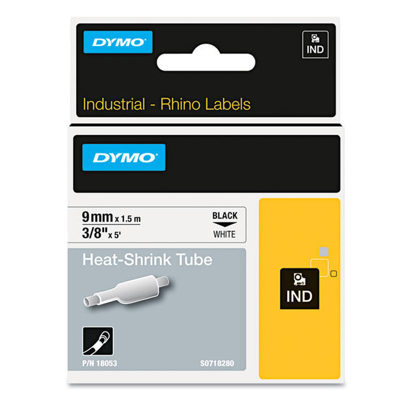 DYMO® Rhino Heat Shrink Tubes Industrial Label Tape, 0.37" x 5 ft, White/Black Print (DYM18053)