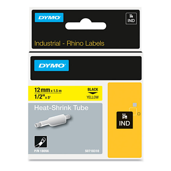 DYMO® Rhino Heat Shrink Tubes Industrial Label Tape, 0.5" x 5 ft, White/Black Print (DYM18055)