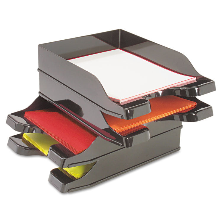 deflecto® Docutray Multi-Directional Stacking Tray Set, 2 Sections, Letter to Legal Size Files, 10.13" x 13.63" x 2.5", Black, 2/Pack (DEF63904) Set of 2
