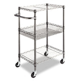 Alera® Three-Tier Wire Cart with Basket, Metal, 2 Shelves, 1 Bin, 500 lb Capacity, 28" x 16" x 39", Black Anthracite (ALESW342416BA)