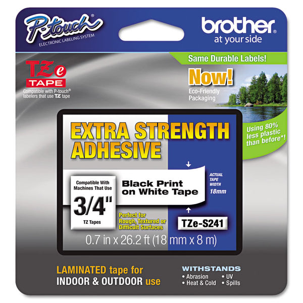 Brother P-Touch® TZe Extra-Strength Adhesive Laminated Labeling Tape, 0.7" x 26.2 ft, Black on White (BRTTZES241)