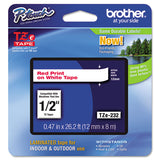 Brother P-Touch® TZe Standard Adhesive Laminated Labeling Tape, 0.47" x 26.2 ft, Red on White (BRTTZE232)