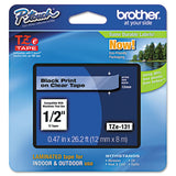 Brother P-Touch® TZe Standard Adhesive Laminated Labeling Tape, 0.47" x 26.2 ft, Black on Clear (BRTTZE131)