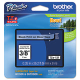 Brother P-Touch® TZe Standard Adhesive Laminated Labeling Tape, 0.35" x 26.2 ft, Black on Clear (BRTTZE121)