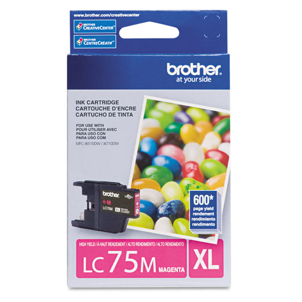 Brother LC75M Innobella High-Yield Ink, 600 Page-Yield, Magenta (BRTLC75M)