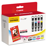 Canon® 4546B007 (CLI-226) ChromaLife100+ Ink/Paper Combo, Black/Cyan/Magenta/Yellow (CNM4546B007) Pack of 4
