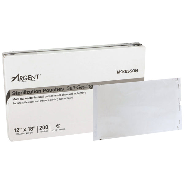 McKesson Argent™ Sure-Check® Sterilization Pouch Ethylene Oxide (EO) Gas / Steam 12 X 18 Inch Transparent / Blue Self Seal Paper / Film (527136_BX) 1/BX