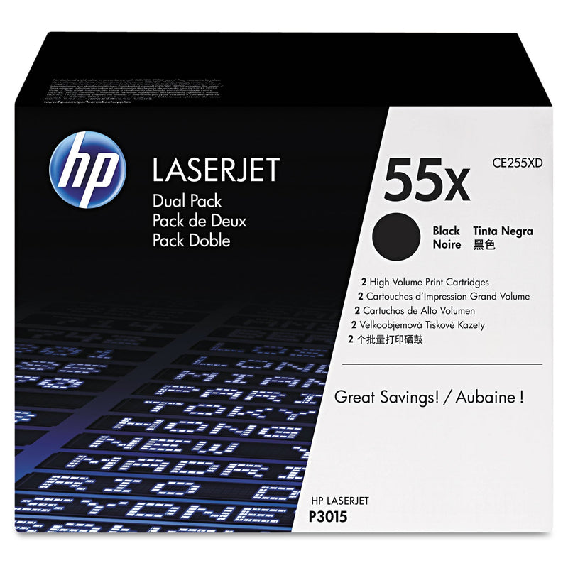 HP HP 55X, (CE255X-D) 2-Pack High-Yield Black Original LaserJet Toner Cartridges (HEWCE255XD)