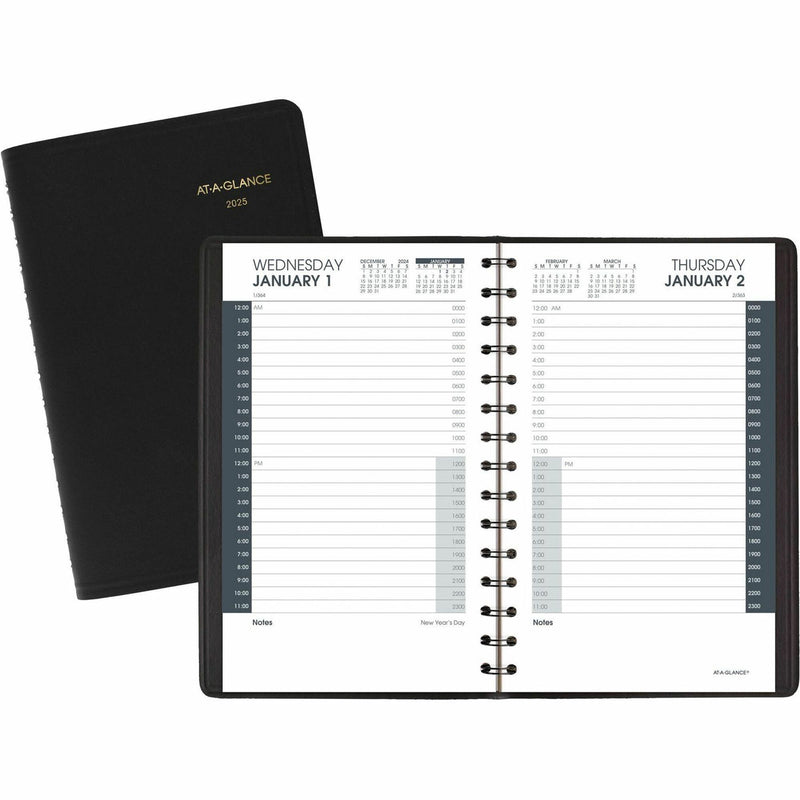 24 Hour Appt Book, Jan Dec, 1PPD, 4 7/8&quot;x8&quot;Page Size, Black (AAG7020305) Each