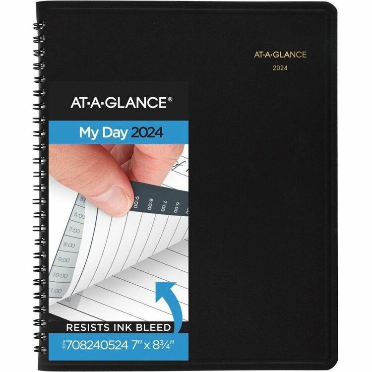 At-A-Glance 24-Hour Daily Appointment Book, 8.75 x 7, Black Cover, 12-Month (Jan to Dec): 2023 (AAG7082405)