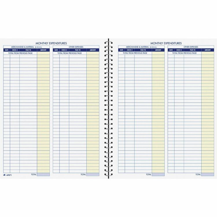 Adams Monthly Bookkeeping Record, Vinyl Cover (ABFAFR71) Each