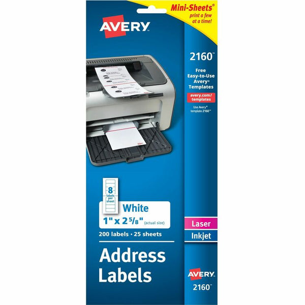 Avery&reg; Laser Labels, Address, 1"x2 5/8", 200 Count, White (AVE2160)