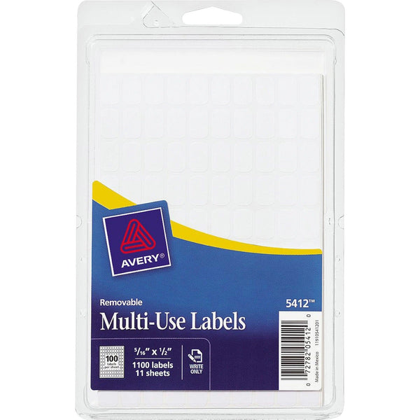 Avery&reg; Self Adhesive White Removable Labels, Rectangular, 5/16"x1/2", 1000 per Pack (AVE05412)