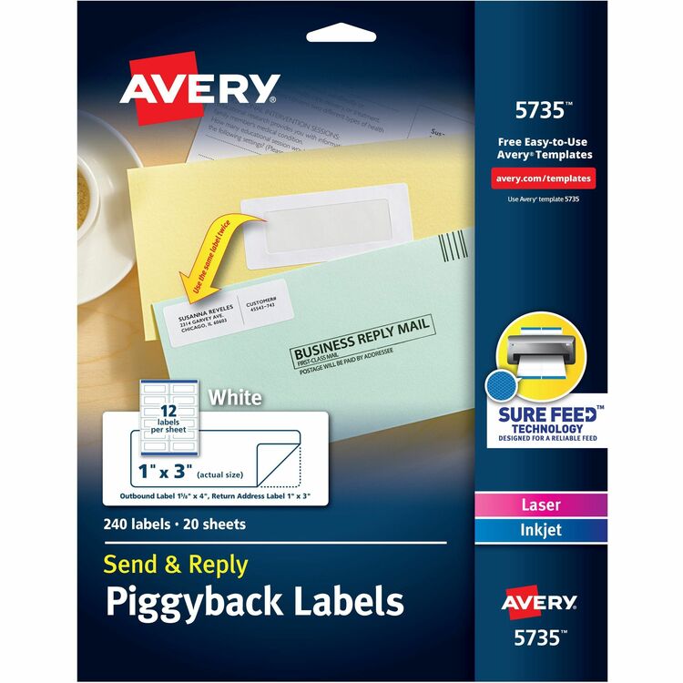 Avery&reg; Send & Reply Labels, White, 12/Sheet, 240 per Pack (AVE5735)