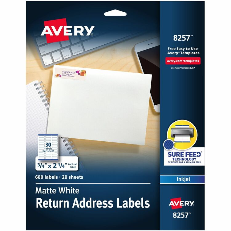 Avery Matte White Ink Jet Labels, 3/4"x2 1/4", 600 per Pack (AVE8257)