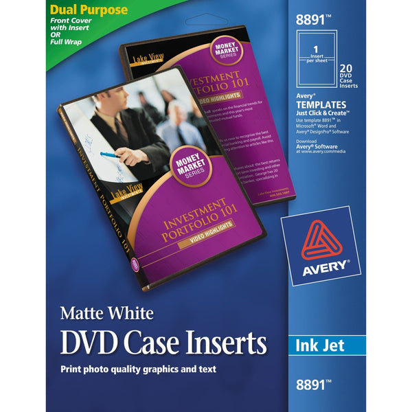 Avery&reg; Inkjet DVD Case Inserts, Matte White, 20/Pack (AVE8891)