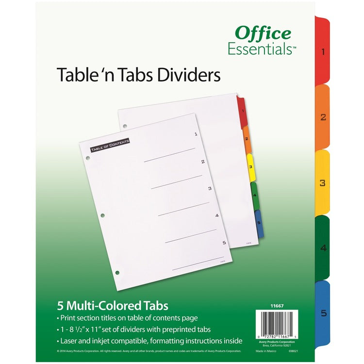 Avery&reg; Table 'n Tabs Dividers, 5-Tab, 1 to 5, 11 x 8.5, White, 1 Set (AVE11667) Set of 5