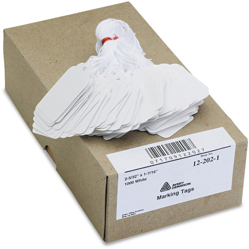 Avery&reg; White Price Tags, Strung with White Twine, 2 5/32"x1 7/16", 1000 per Pack (AVE12202) Box of 1000