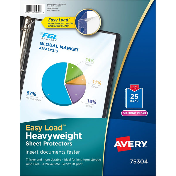 Avery&reg; Diamond Clear Heavyweight Sheet Protectors, Acid Free, Pack of 25 (AVE75304)