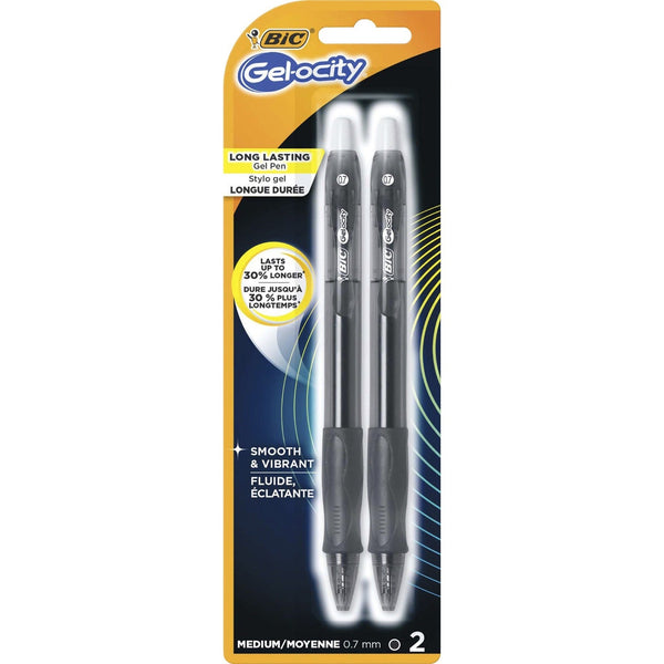 BIC Retractable Gel Pens, Medium Point, 0.7mm, 2/Pack, Black (BICRLCP21BK)