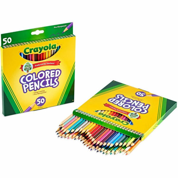Crayola Long Barrel Colored Woodcase Pencils, 3.3 mm, 50 Assorted Colors/Set (CYO684050) Set of 50