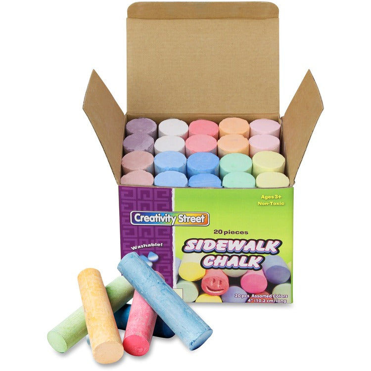 Creativity Street Sidewalk Chalk, Washable/Nontoxic, 20/BX, 4&quot;x1&quot;, Assorted (PAC1700) Box of 20