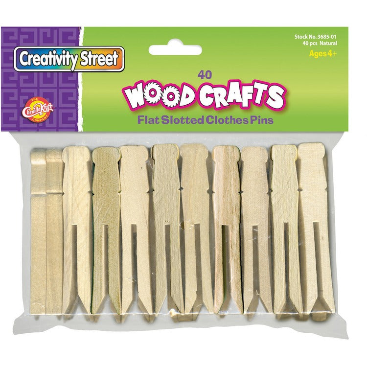 Creativity Street Flat Wood Slotted Clothespins (PAC368501) Pack of 40