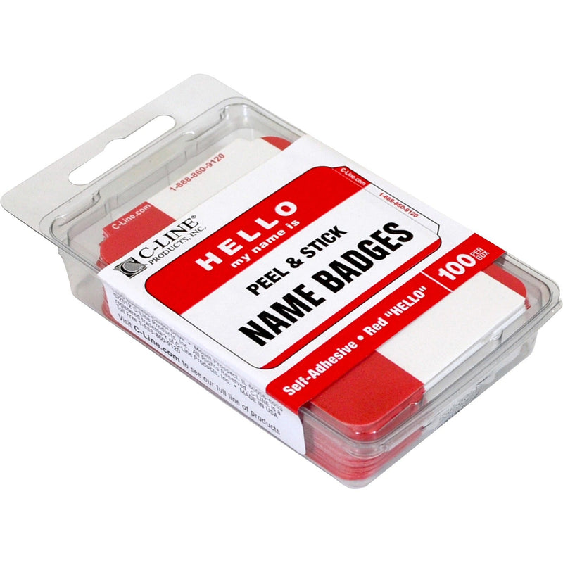 C-Line Hello My Name Is Badge, 3 1/2&quot;x2 1/4&quot;, Red (CLI92234) Box of 100