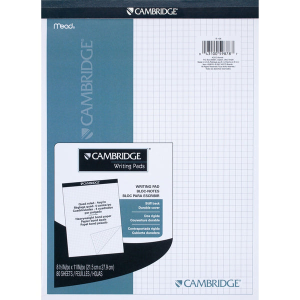 Mead Stiff Back Planning Pad, Quad Rule, 80 sheets, 8 1/2&quot; x 11 3/4&quot; WE (MEA59878)